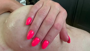 Pierced nipples playing after cum on my tits at morning