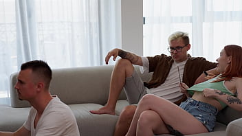 Stepmom seduces friend in secret while son games