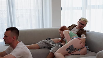 Stepmom seduces friend in secret while son games