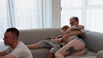 Stepmom seduces friend in secret while son games