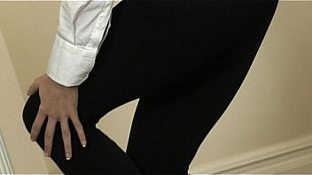 Skinny sexy brunette in heels strips down & rubs pussy to orgasm