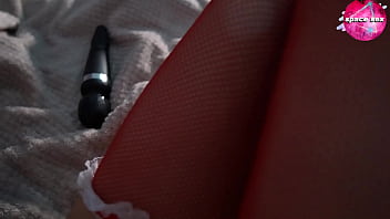 Sexy girl in red stockings masturbate sex toys sensual solo