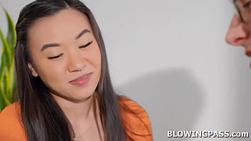 Teen kimmy kimm is flirting with her home petite asian lets the guy suck her small return she goes down deepthroating his big cock