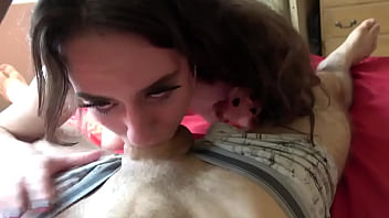 Humiliated puke slut gives nasty blowjob