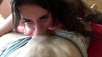 Humiliated puke slut gives nasty blowjob