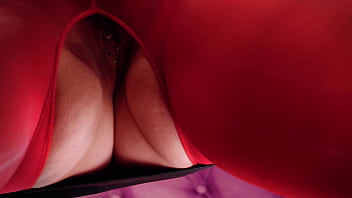 Teasing by red shiny crotchless pantyhose sexy curvy milf arya grander