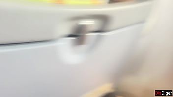 Crazy risky handjob until cum in public airplane