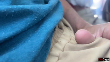 Crazy risky handjob until cum in public airplane