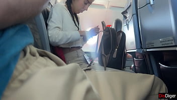 Crazy risky handjob until cum in public airplane
