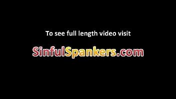 Hot brunette babe gets bent over knees