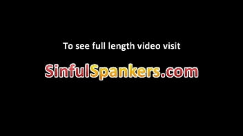 Hot brunette babe gets bent over knees