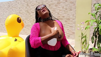 Chesty maxine gets on a rubber ducky to masturbate at pool