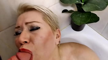 Aimee & exquisite marital blowjob in the bathroom mature slutwife in action