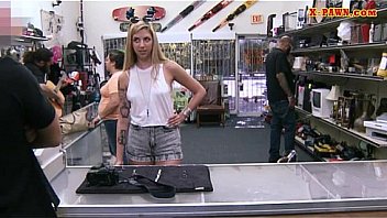 Small tits blonde babe gets her pussy railed by pawn dude