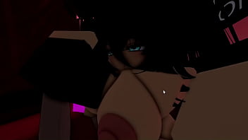 A dark man is given a handjob by a goth girl in a club