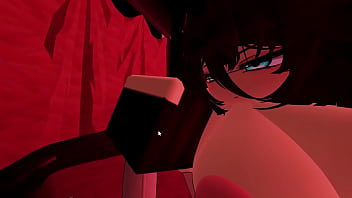 A dark man is given a handjob by a goth girl in a club