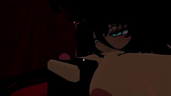 A dark man is given a handjob by a goth girl in a club
