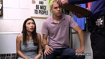 Brunette spinner rides 4 dicks at once for stealing stuff