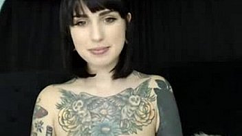 Beautiful busty tattooed brunette anal toy & magic wand Beautiful busty tattooed brunette anal toy & magic wand