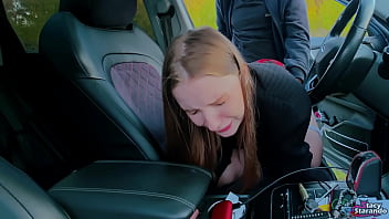 Car slut sucks & gets fucked after catching a public jerk pov