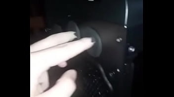 Sexy man fingers his computer