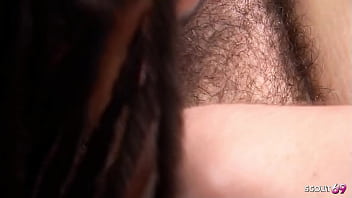 Big tall girl with big natural saggy pierced tits and hairy pussy seduce to first time interracial casting fuck by bbc