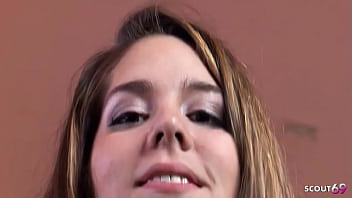 Big tall girl with big natural saggy pierced tits and hairy pussy seduce to first time interracial casting fuck by bbc