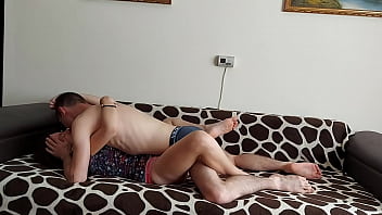 Passionate sex with cute petite teen girlfriend on the couch