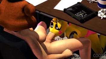 Toy girl giving a blowjob to the night guard