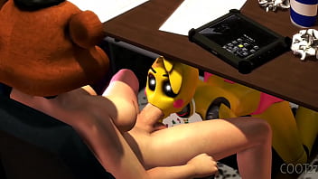 Toy girl giving a blowjob to the night guard