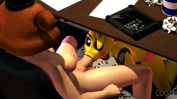 Toy girl giving a blowjob to the night guard