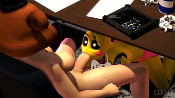 Toy girl giving a blowjob to the night guard