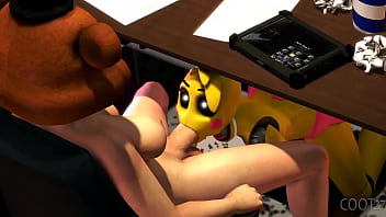 Toy girl giving a blowjob to the night guard