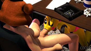 Toy girl giving a blowjob to the night guard