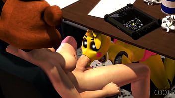 Toy girl giving a blowjob to the night guard