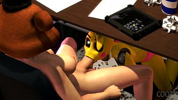 Toy girl giving a blowjob to the night guard