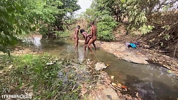 We took turns and fucked a bitch in the stream