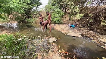 We took turns and fucked a bitch in the stream