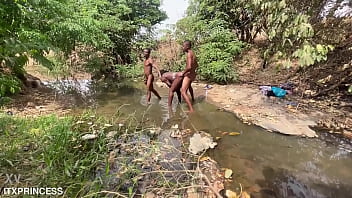 We took turns and fucked a bitch in the stream