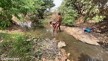 We took turns and fucked a bitch in the stream