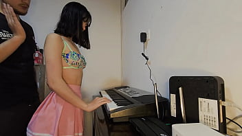Sexy and hot laura in skirt wants to learn to play the piano