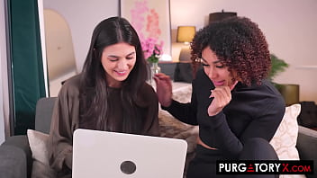 Horny brunette invites her girlfriend over for a threesome with her husband