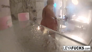 Blonde babe gets wet