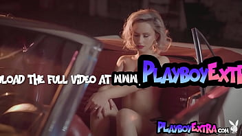 Bombastic small tits blonde hottie posing naked in her car