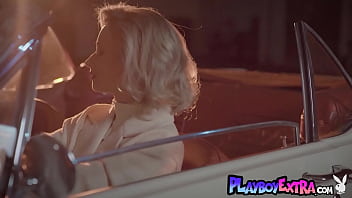 Bombastic small tits blonde hottie posing naked in her car