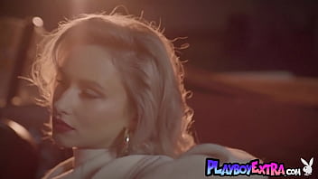 Bombastic small tits blonde hottie posing naked in her car