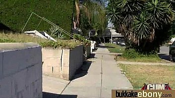 Ebony babe sucks group of white guys 25