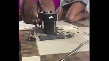 The blackpussy porn star fucks a sex machine with smooth operator