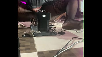 The blackpussy porn star fucks a sex machine with smooth operator