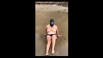How nice chubby mexican girl strips naked on the beach